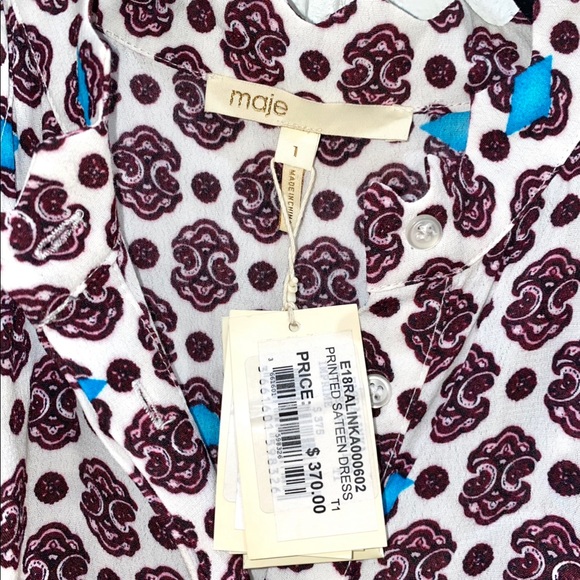 NWT maje printed sateen dress button down shoulder cut out dress size 1 small - Picture 7 of 9